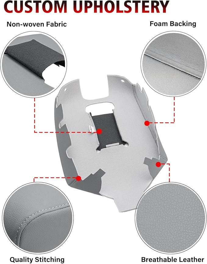 KBH Center Console Armrest Cover Replacement for Chevrolet Silverado & GMC Sierra 1500 2500 3500 2014-2018, Vinyl Leather Upholstery, Anti-Scratch, Split Bench Jump Seat (Dark Ash Gray)