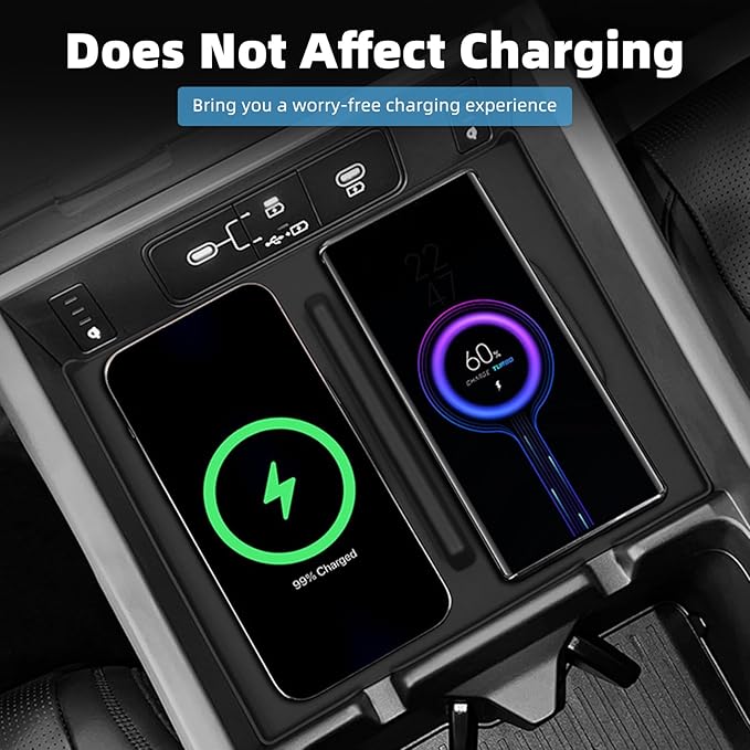 Center Console Wireless Charging Pad + Cup Holder Fit for Hyundai Santa Fe 2024 2025 Non-Slip Protective Mat Interior Accessories