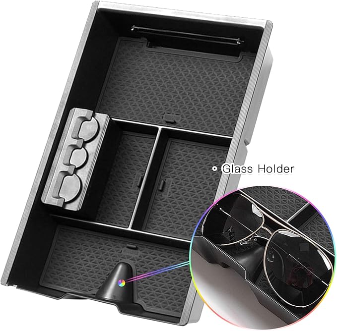 SKTU Center Console Organizer Customized for 2009-2020 Dodge Ram 1500 2500HD 3500HD Insert ABS Black Materials Tray Armrest Box Glove Secondary Storage Box with Coin and Glass Holder