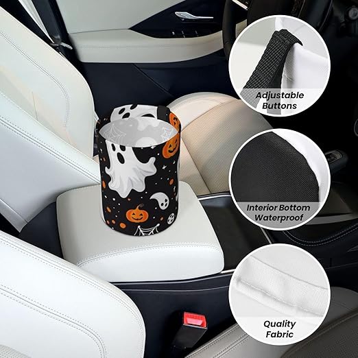 Cute Ghosts Pumpkins Car Trash Can Garbage Cans Foldable,Cute Hanging Car Organizer and Storage Bag Leak Proof, Auto Back Seat Trash Bin Universal for Truck, SUV, Outdoor Travel