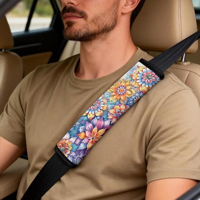 Qeluxign Hippie Flower Car Seat Covers Full Set Universal Fit Auto Front Seat Covers and Seatbelt Pads Armrest Cushion Gifts for Women Protect Your Car Interior