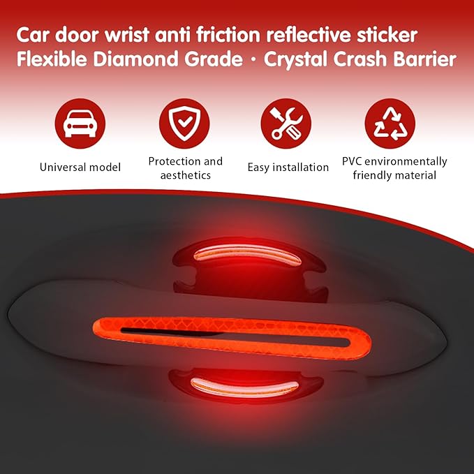 ijuicy 4 Set Reflective Car Door Handle Bowl Sticker, Carbon Fiber Car Door Handle Scratch Protector Cover (Red)