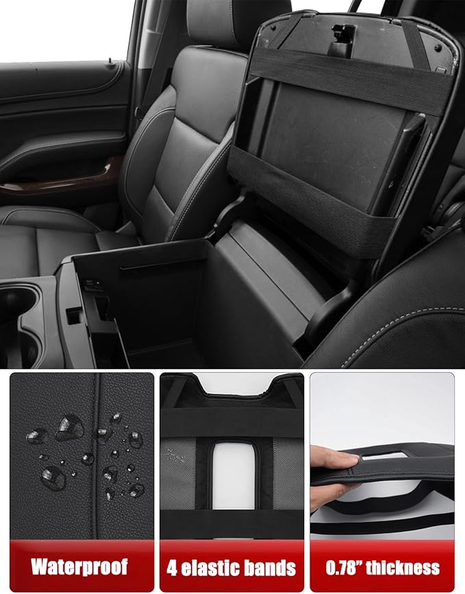 KBH Center Console Armrest Cover for Chevy Silverado, GMC Sierra 2014-2018 & Tahoe Yukon Suburban 2015-2020, Middle Console Lid Protector with Middle Cut, Black (Fits Bucket Seat Only)