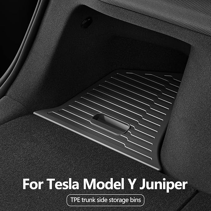 Safixion Bins with Lids for New Model Y Juniper 5 Seater Rear Trunk 2025-2026 Rear Storage Trunk Storage Box TPE Material Side Cargo Organizer Boxes Custom Fit Tesla Model Y Juniper Accessories-6PCS