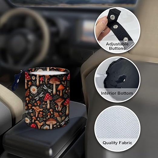 Brosoneto Mushroom Dragonfly Car Trash Can Portable Dustbin Bin Waste Basket Car Accessories Interior for Front Seat, Back Seat, Floor, Headrest