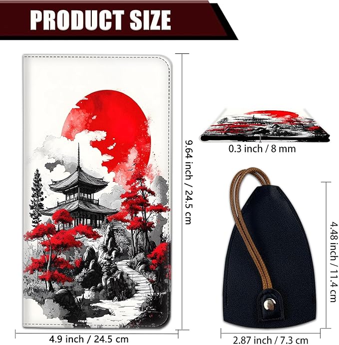 Car Document Holder with Magnetic Shut, Car Registration and Insurance Card Holder, Vehicle Glove Box Organizer Documents, Driver License, Auto Paperwork Organizer, Red Moon On Japanese Pagoda