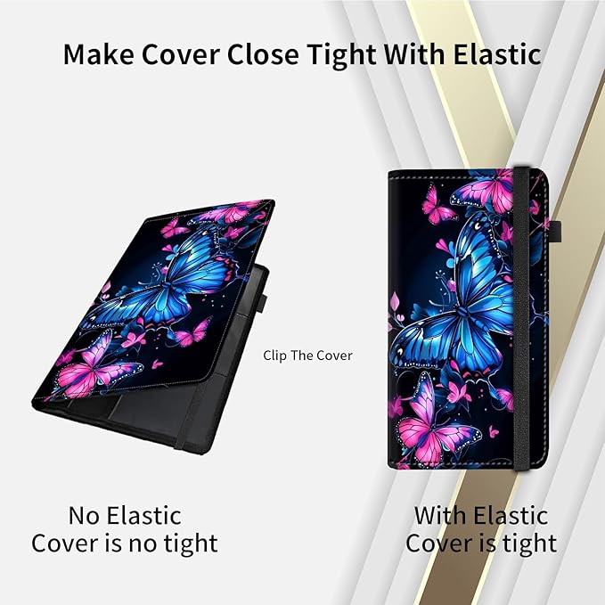 RAUEDWDJS Car Registration and Insurance Holder,Leather Vehicle Glove Box Organizer Wallet Case for Driver's License,ID Key Information Cards-Pink Blue Butterflies
