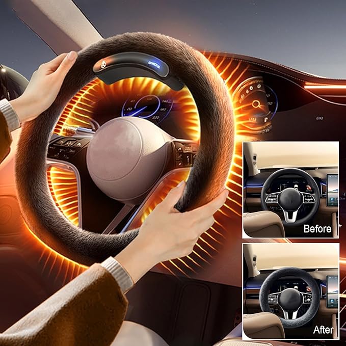 Wireless Heated Steering Wheel Cover, 15" Steering Wheel Warmer with Non-Slip Lining, for Cars Trucks SUVs(-20-0℃ Type D)