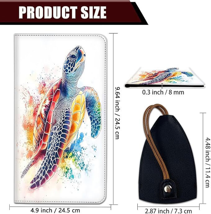 Car Document Holder with Magnetic Shut, Car Registration and Insurance Card Holder, Vehicle Glove Box Organizer Documents, Driver License, Auto Paperwork Organizer Wallet, Colorful Watercolor Turtle
