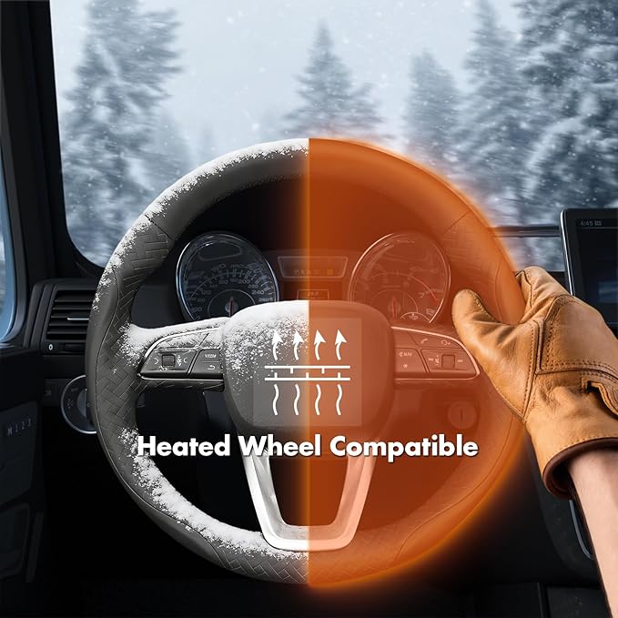 MEWANT Hand Stitch Steering Wheel Cover for Audi A3 S3 2022 A4 Allroad 2017-2021 A4 A5 RS5 S4 S5 2021-2022 Q3 Q8 2019-2022 Q5 SQ5 2018-2022 Q7 2017-2022 Black Embossed Faux Leather Interior Accessory