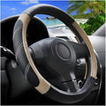 Car Steering Wheel Cover, 15 Inch Carbon Fiber Leather Non-Slip Steering Wheel Protector with Lining, Breathable Automotive Interior Accessories, Universal for SUV RV Truck (Beige)
