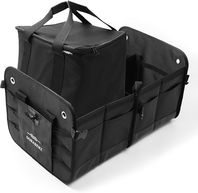 DURABLEZ Insulated Car Trunk Cooler – Thermal Bag for Groceries & Travel, Leak-Resistant, Fits Trunk Organizer Compartments, Heavy Duty 1680D – Black