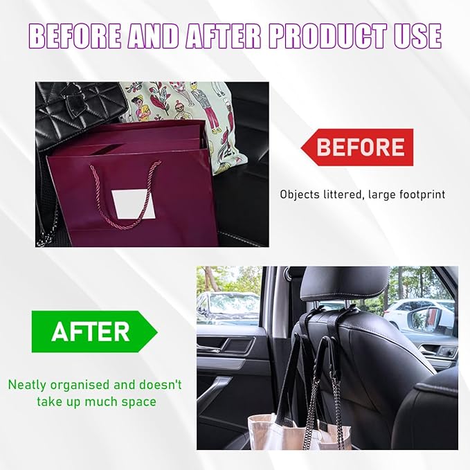 4 PCS Car Seat Headrest Hooks, Auto Backseat Organizer Hanger Holder, Vehicle Seat Back Storage Hooks for Purse Coat Umbrella Grocery Bag Handbag, Interior Car Accessories (Carbon Fiber)