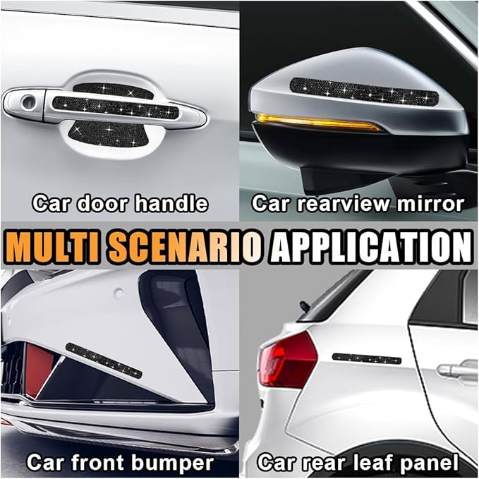 10PCS Bling Car Door Handle Anti-Scratch Sticker, Universal Car Doors Handles Protective Cover, Shiny Rhinestone Auto Decor Accessories for Women (Black)
