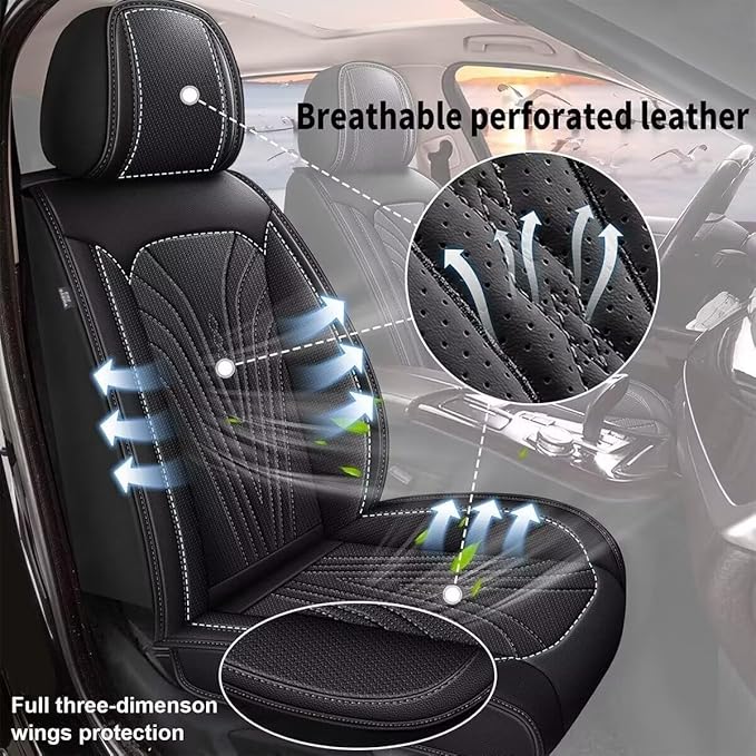 DISUTOGO Full Set Seat Covers Fit for Nissan Murano 2011-2025 2026 Waterproof Faux Leather Automotive Cushion Protector Car seat Covers Compatible Airbag(5 Seats, Black)