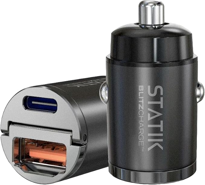 STATIK Dual Car Phone Charger for Cigarette Lighter Plug in, 12v - 24 V Fast Charging, Car Power Adapter for Type USB C and USB A Port, USBC Fast Charge for Cell Phone Automobile