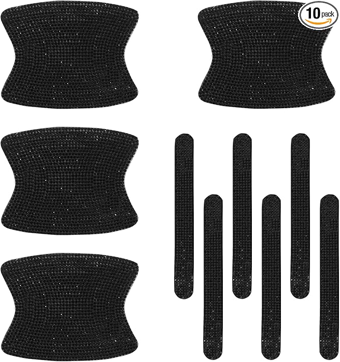 10PCS Bling Car Door Handle Protector, Crystal Rhinestone Car Door Handle Scratch Protector, Anti-Scratch Door Bowl Paint Guard Protective Film, for Auto, Van, Truck (Black)