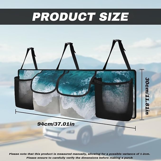 Beach Sea Car Trunk Organizer and Storage, Large Capacity Backseat Hanging Storage with 4 Storage Bag Car Accessories, Backseat Car Organizer Universal for Cars, Truck, vans