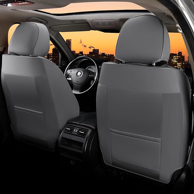 FLORICH Seat Covers, Front Leather Seat Covers, Car Seat Covers 2 PCS,Waterproof Seat Cover for Cars, Luxury Leatherette Gary Car Seat Cushion, Automotive Seat Covers for Sedan SUV Pick-up Truck