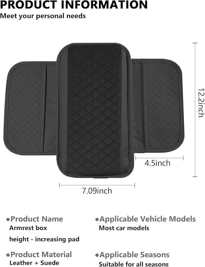 Cxtiy Universal Car Center Console Cover - Plush Leather Dog Scratch Proof Armrest Pad with 2 Side Storage Pockets, Soft Cushion for Car Interior Accessories (Black)