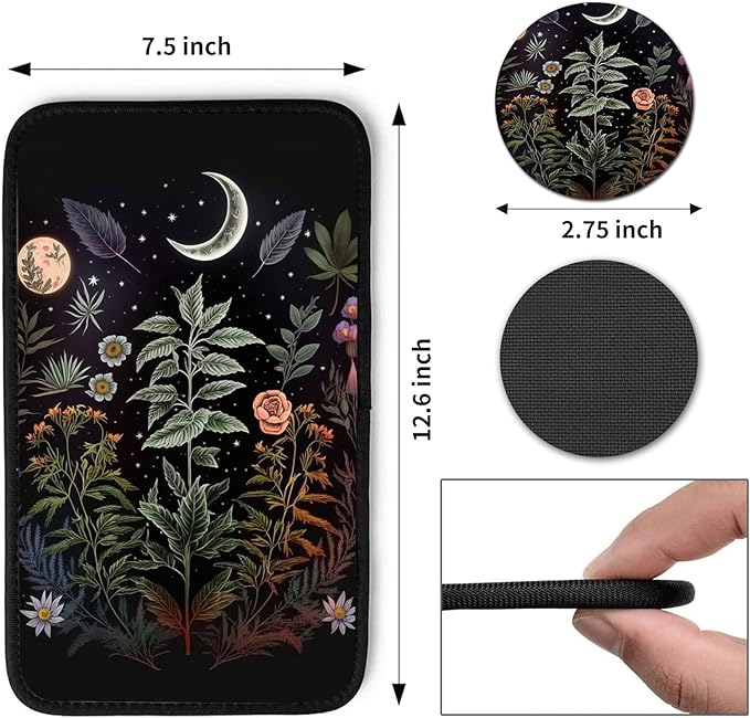 Car Armrest Cover Center Console Covers for Cars, Universal Waterproof Auto Arm Rest Covering Car Middle Console Armrest Seat Box Cover Protector +Car Coaster-Flowers Plants Moon Night