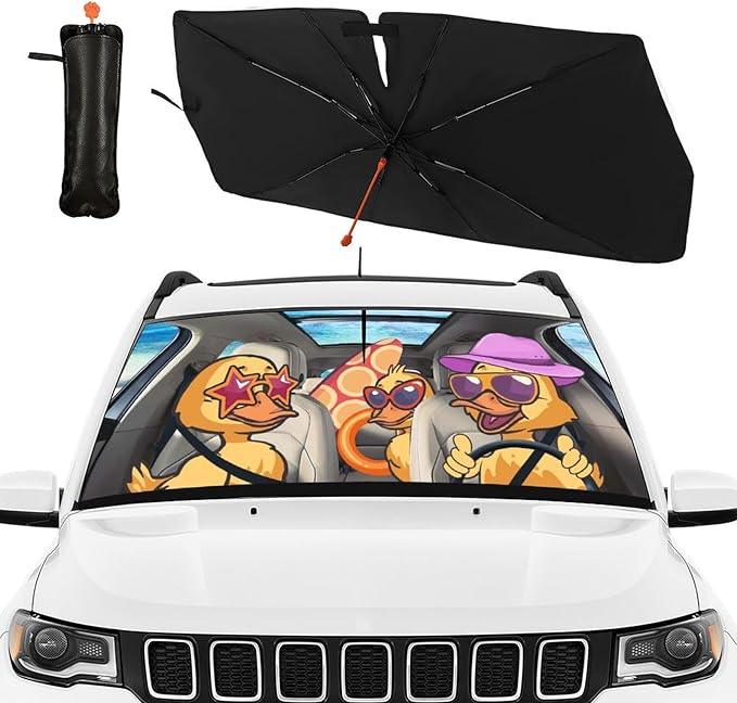 DOPINDU Duck Car Windshield Sun Shade Umbrella Bendable Handle Foldable Funny Sunshade for Car Windshield Block UV Rays Keep Vehicle Cool for Most Sedans SUV Trucks Cars 57"x30"