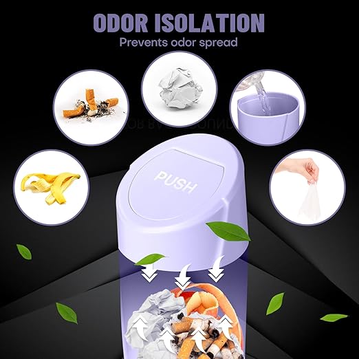 SGLRT Car Trash Can Bin with Lid - Car Garbage Can Cup Holder - Light Purple Mini Leakproof Vehicle Garbage Bin with 20pcs Trash Bags-Automotive Organizers and Storage for Front Back Seat Accessories