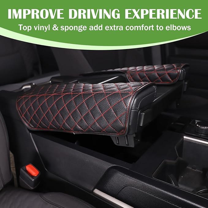 LLKUANG Center Console Armrest Box Cover Pad Compatible with Toyota Tundra 2022-2026 Sequoia 2023-2026 Car Waterproof Leather Seat Armrest Box Cushion Pad Protector (Red)