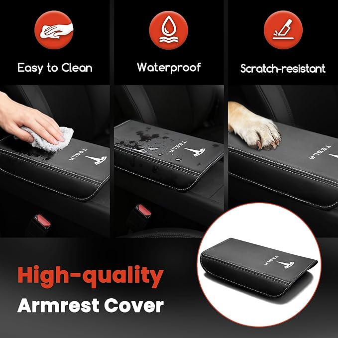 Polwlamks Center Console Armrest Cover for Model Y / 3, Soft Leather Pad Armrest Protector Compatible with New Tesla Refresh Model Y (2020-2026) / Model 3 (2019-2025), Tesla Armrest Box Cushion