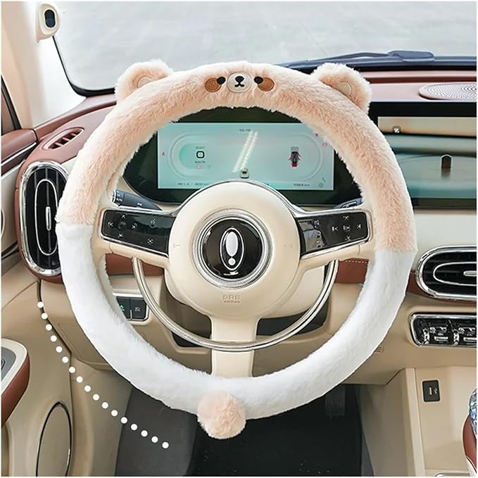 Cute Winter Plush Steering Wheel Cover - Non-Slip Warm Handlebars Decoration for Cars(Acyclic black JIU)