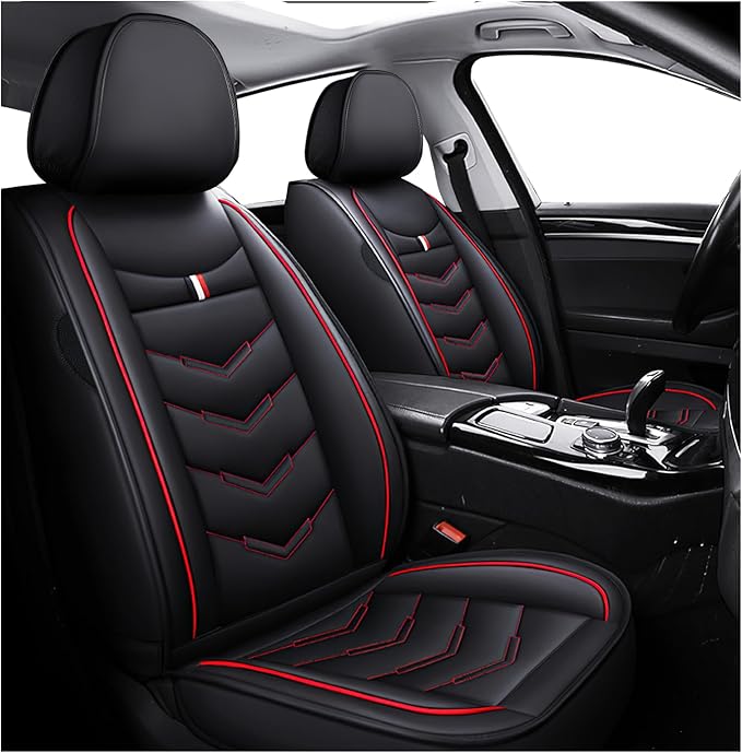 MVRVMV for Ford Mustang 2006-2026 Seat Covers, Waterproof Leather Seat Cover (2 Seat Standard,Black-Red)