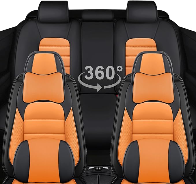 AREKA 5 Car Seat Covers for Subaru Crosstrek 2016-2026 Breathable Leather,Waterproof Cars Seat Protectors with Comfort Headrest Pillows,Automotive Vehicle Cushion with Storage Pockets (Luxury,Orange)