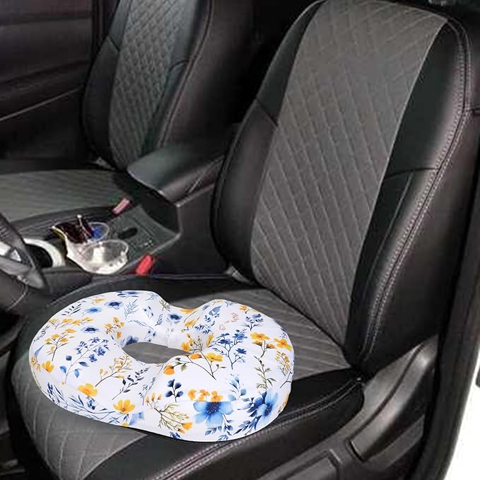 Floral Donut Pillow for Hemorrhoids Seat Cushion for Tailbone Pain Relief - Flower Home Office Chair Cushion for Long Sitting Work - Memory Foam Car Seat Cushions for Driving Butt Pain Pressure Relief