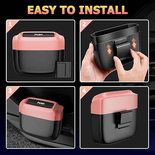 Car Trash Can with Lid, Built-in Storage Garbage Bag, Vehicle Trash Accessories for Interior, Mini Garbage Bin for Automotive, Home, Office, Kitchen, with 30pcs Trash Bags…
