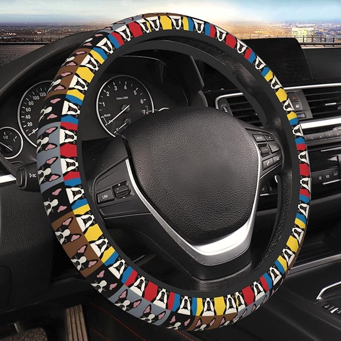 Neoprene Steering Wheel Cover Art-Boston-Dogs Car Steering Wheel Cover Universal Fit for Most Cars