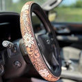 Retro Western Cowboy Car Universal Steering Wheel Cover – Western Steering Wheel Cover for Men & Women - 15 Inch Embossed Leather Anti-Slip Grip–Universal Fit for Truck, SUV, Car (C)