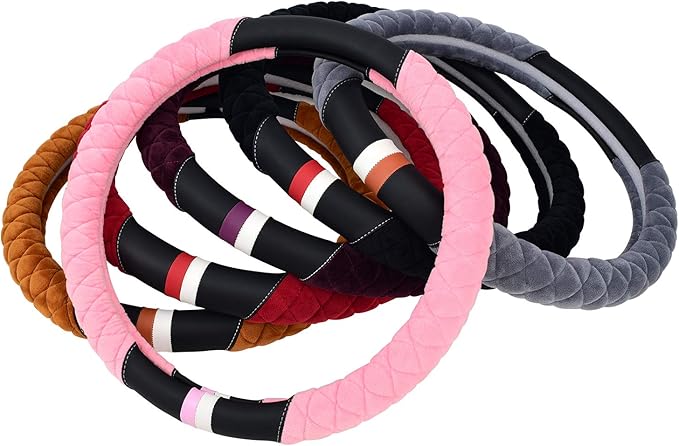 Cxtiy Universal Car Steering Wheel Cover Fluffy Winter Plush Steering Wheel Cover (A-Brown)