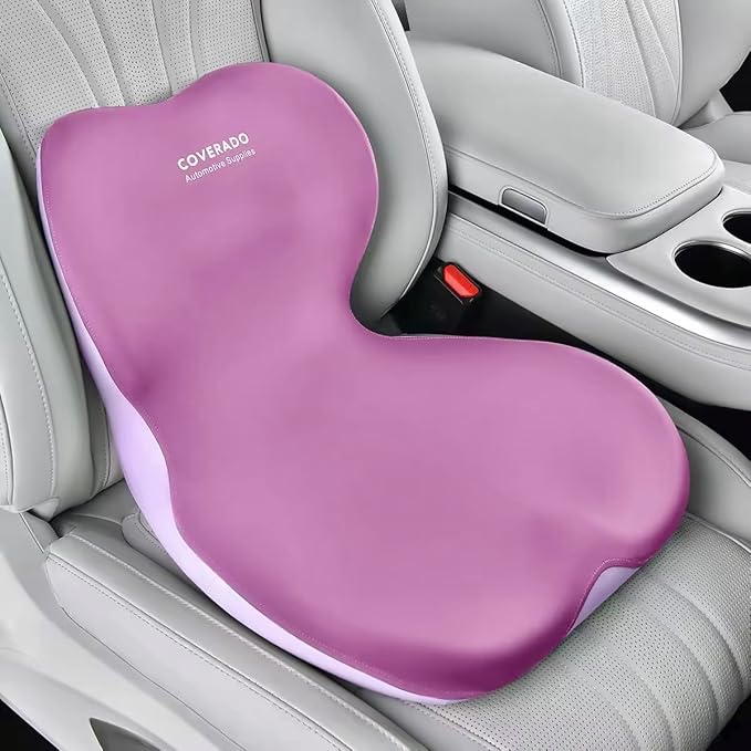 Coverado Car Seat Cushion and Lumbar Support Pillow One Piece, Memory Foam Ergonomic Back Support Driving Seat Cushion for Back Pain, Non-Slip Washable Cushion for Car, Driver, Office