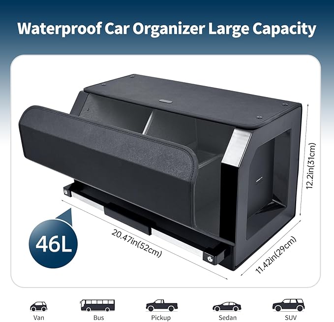 CarCrate Car Trunk Organizer for SUV, Car Organizer Trunk Storage with Magnetic Lid & Push-pull Handle, Leather Waterproof Car Storage Organizer Trunk for Sedan Minivans Van (11.4''*20.5''*12.2'')