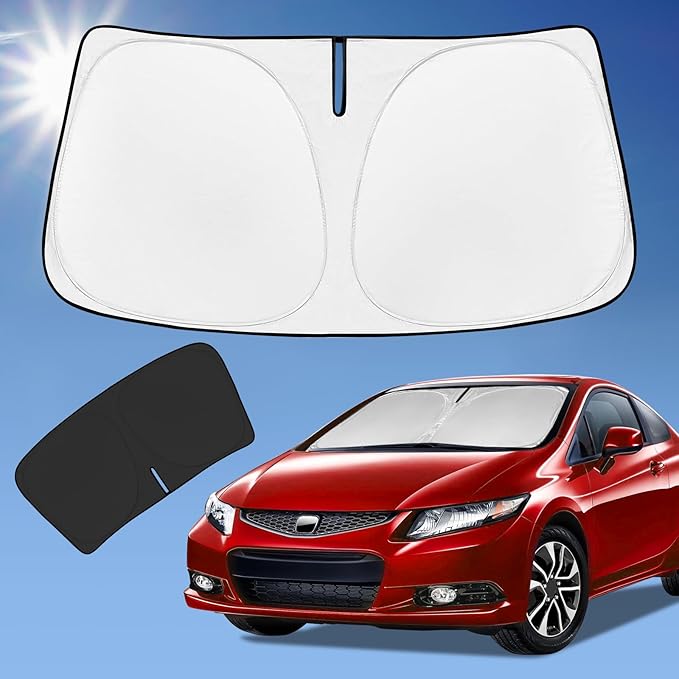 ZOIBV for Honda Civic 2012-2015 Sun Shade Sunshade Windshield Cover, 4-Layer Front Window Shade Custom Fit Civic Sun Visor 240T Retractable Shade Blocks UV Rays Cooler Car Accessories