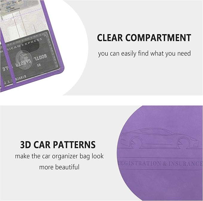 Car Registration and Insurance Holder,PU Leather Car Glove Box Organizer Car Document Holder for ID,Driver's License,Universal Car Organizer Car Accessories for Women/Men