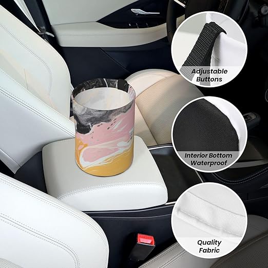 Yellow Pink Grey Marbles Car Trash Can Garbage Cans Foldable,Cute Hanging Car Organizer and Storage Bag Leak Proof, Auto Back Seat Trash Bin Universal for Truck, SUV, Outdoor Travel