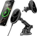 A2C for MagSafe Car Mount Charger, QI2 15W Wireless Car Charger with Dual Cooling Tech, Magnetic Car Charger for iPhone 17 16 15 14 13 12, Dash+Windshield+Vent Mount, PD 30W Adaptor Included