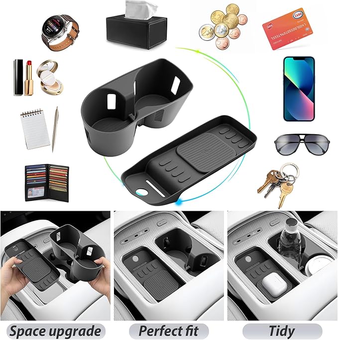 SKTU 2Pcs for 2026 Hyundai Palisade Wireless Charging Mat 2026+ Palisade Center Console Non-Slip Pad & Cup Holder Hyundai Palisade 2026 Accessories 2026 Palisade Rubber Console Mat Cup Holder Durable