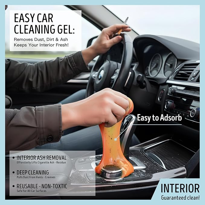 Car Cleaning Gel,Reusable Car Cleaning Putty for Interior Detailing, Car Cleaning Supplies, Auto Detailing Tools, Car Slime for Dust Removal, Car Accessories Interior, Car Cleaning Kit(Orange, 2.0 OZ)