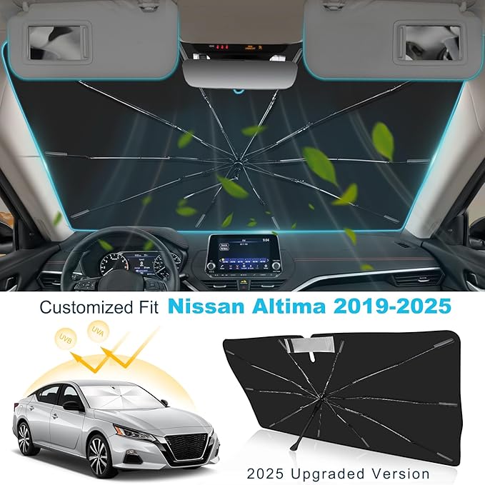2025 Upgrade Windshield Sun Shade Umbrella Custom Fit for Nissan Altima 2019-2025 Foldable UV Protection Car Cover, Emergency Rain Shield & Dashboard Protector - Durable Auto Accessory