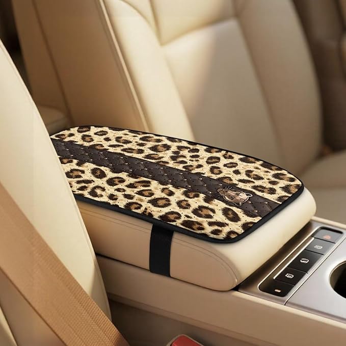 Qeluxign 5 Piece Car Seat Covers Full Set for Men Women PU Leather Front Seats Cover Auto Seatbelt Shoulder Pads Vehicle Center Console Armrest Cover,Leopard Print Panther Head