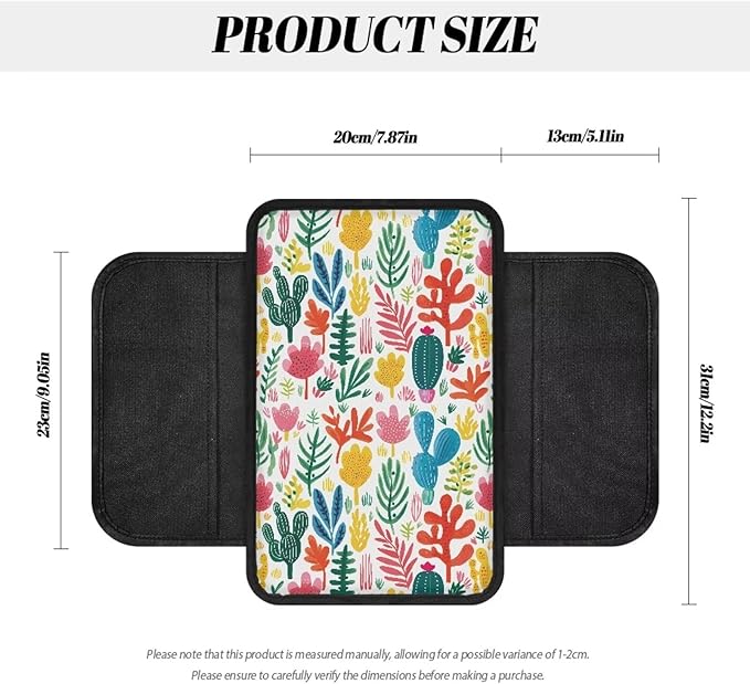 Dreaweet Tropical Cactus Car Accessories Center Console Cover with Pockets,Cute Armrest Cover for Car Truck SUV Center Console Cushion Pad Car Armrest Seat Box Cover Protector
