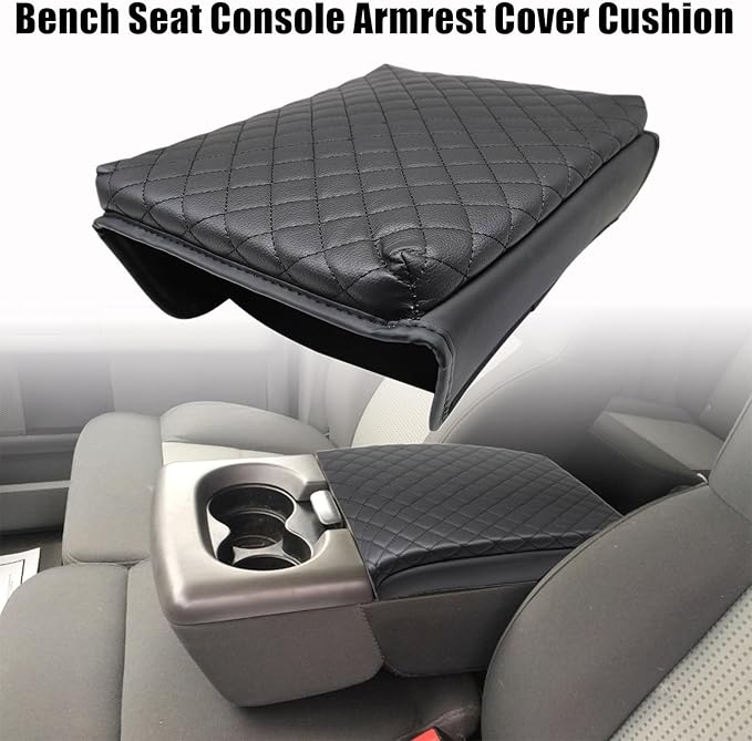 GXARTS Leather Center Console Armrest Cover Cushion Pad Black Compatible with Ford F150 2004 2005 2006 2007 2008
