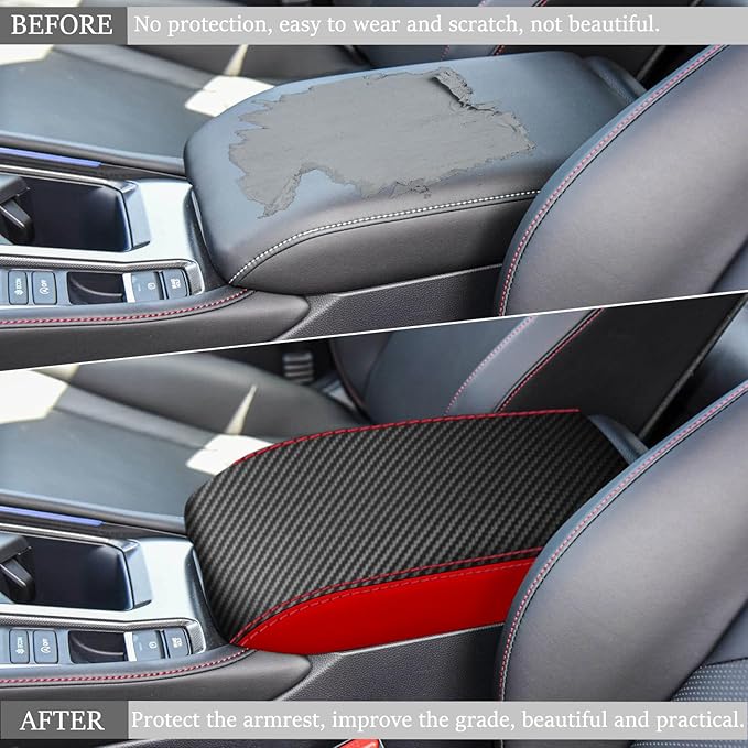 for Honda 11th Accord 2023 2024 Center Console Cover Anti-Scratch Waterproof Leather Armrest Pad Protector Cushion Interior Accessories(Carbon Fiber + Red)
